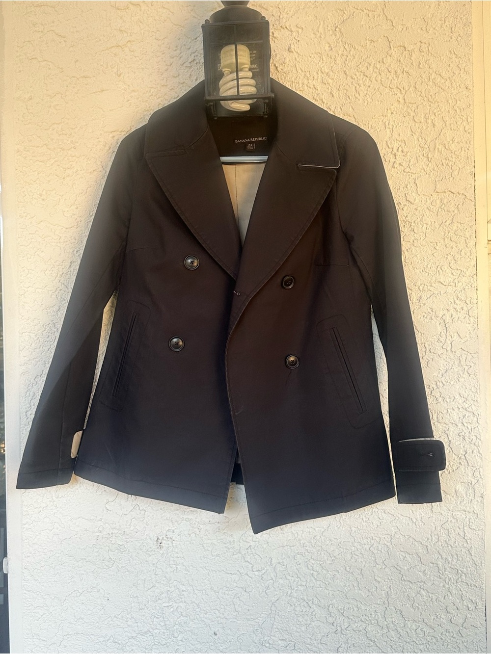 Banana Republic Womans Black Double-Breasted Peacoat